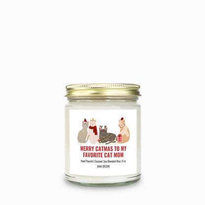 Merry Catmas to my Favorite Cat Mom Candle - Clear Jar 9oz