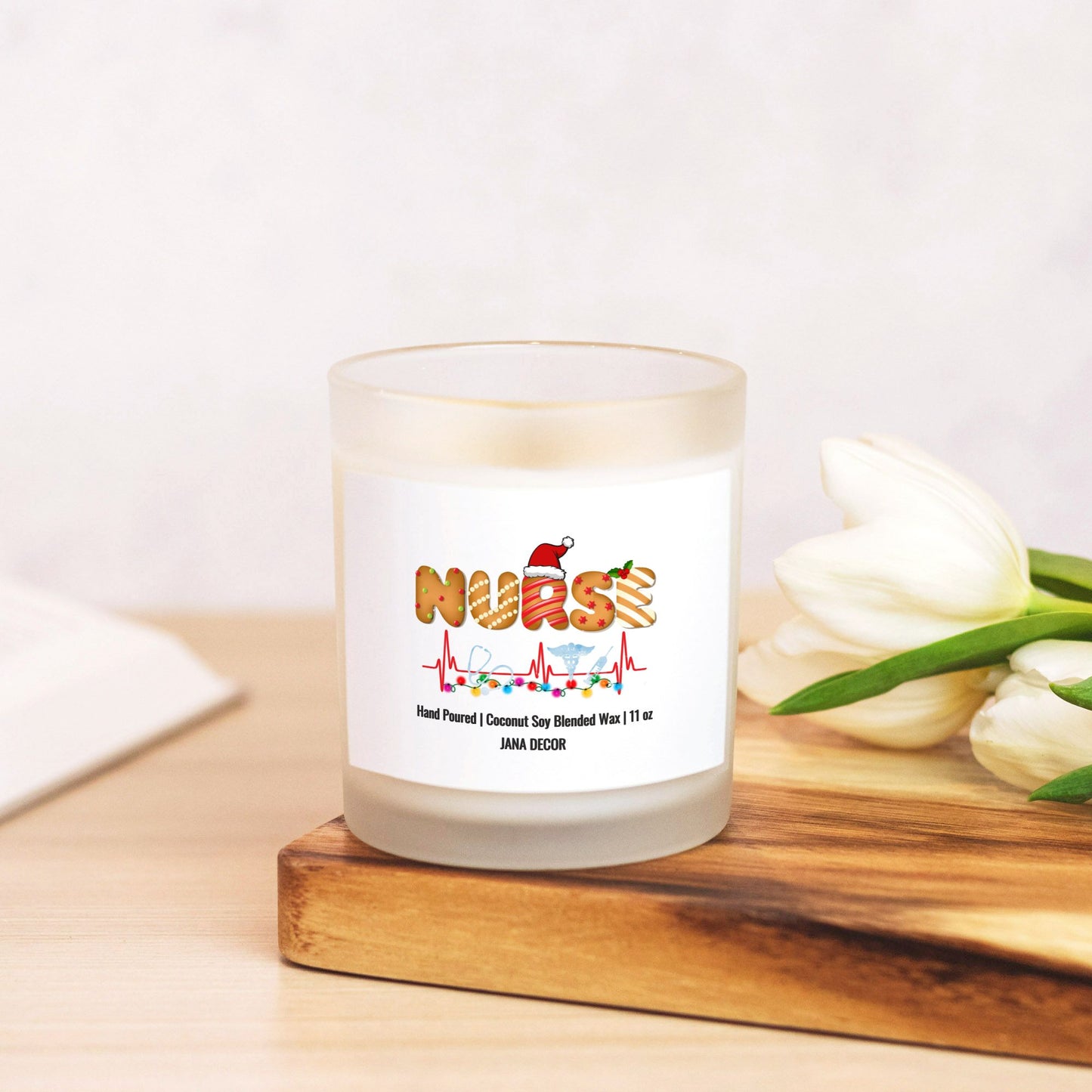 Nurse - Frosted Glass Christmas Candle (Hand Poured 11 oz)