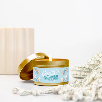 Personalized Coming Soon Baby Shower Candle Favors - Tin 4oz