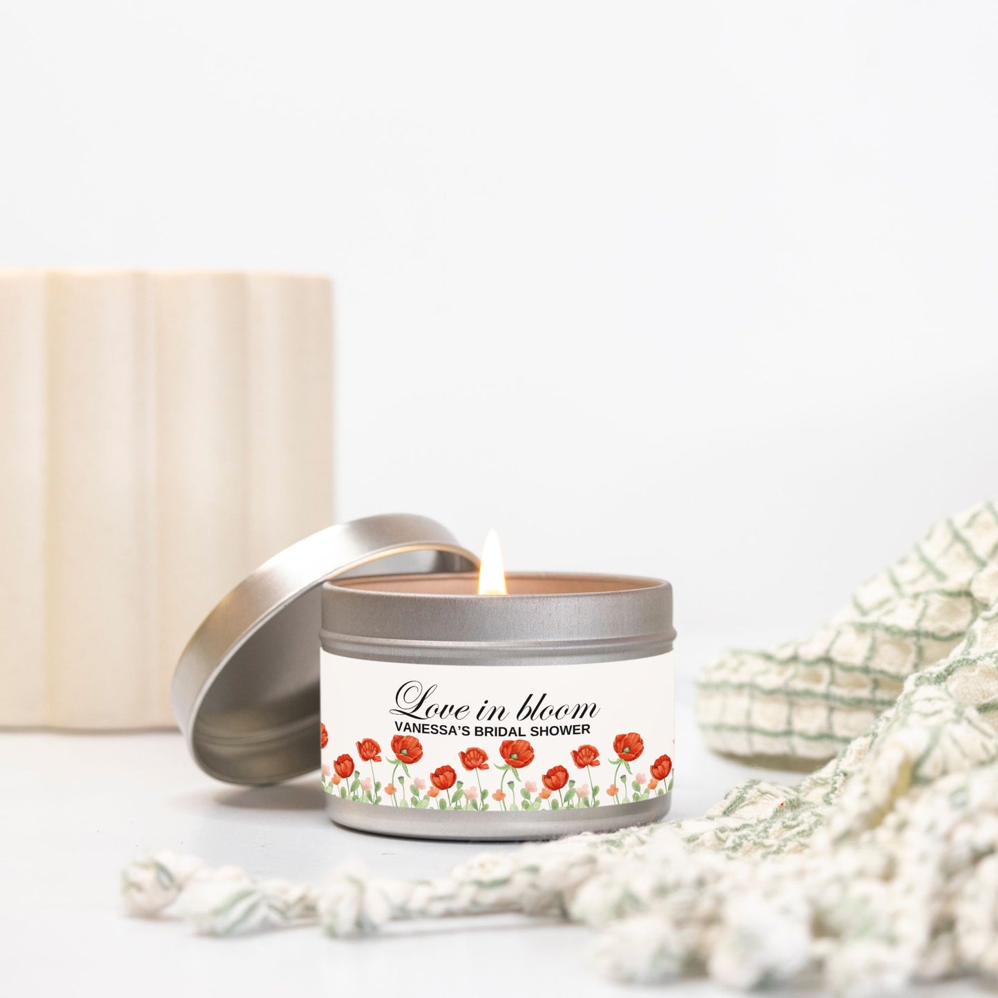 Personalized Love in Bloom Wildflower Themed Bridal Shower Candle Favor - Tin 4oz