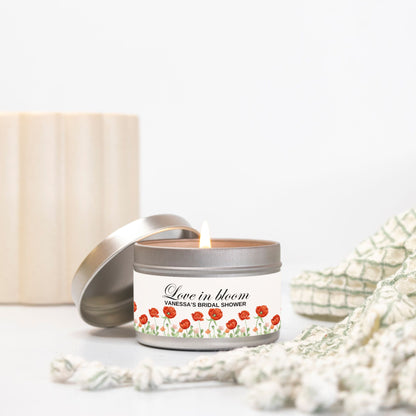Personalized Love in Bloom Wildflower Themed Bridal Shower Candle Favor - Tin 4oz