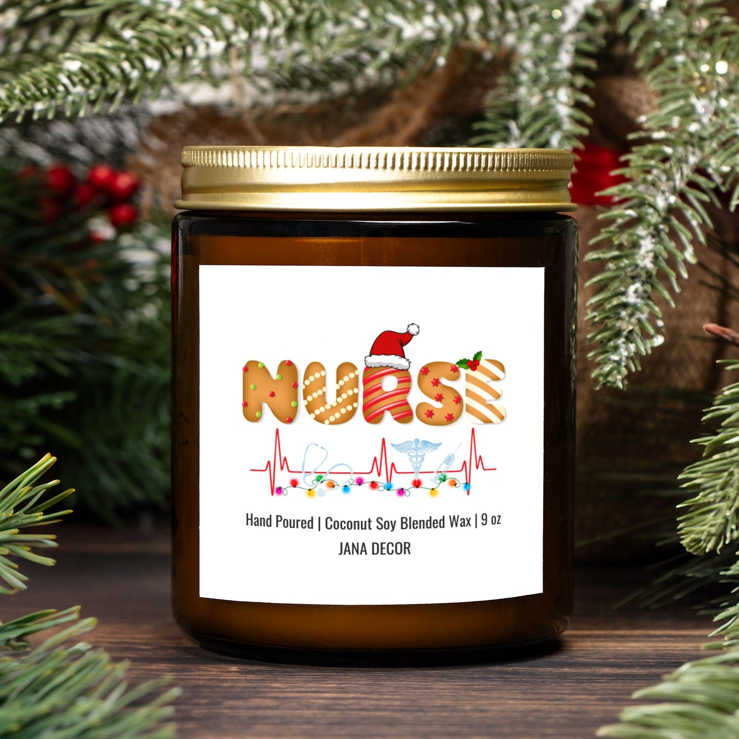 Nurse Christmas Candle - Amber Jar 9oz