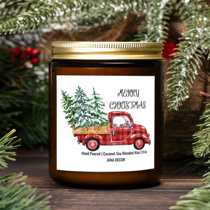 Merry Christmas Candle - Amber Jar 9oz