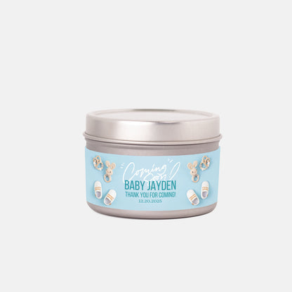 Personalized Coming Soon Baby Shower Candle Favors - Tin 4oz