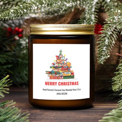 Merry Christmas Book Candle - Amber Jar 9oz