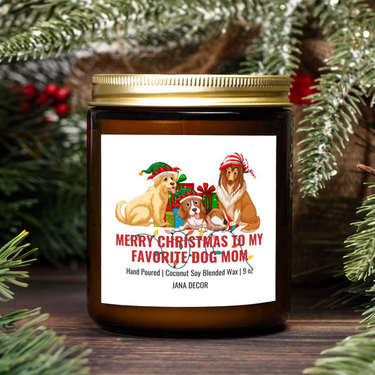 Favorite Dog Mom Christmas Candle - Amber Jar 9oz