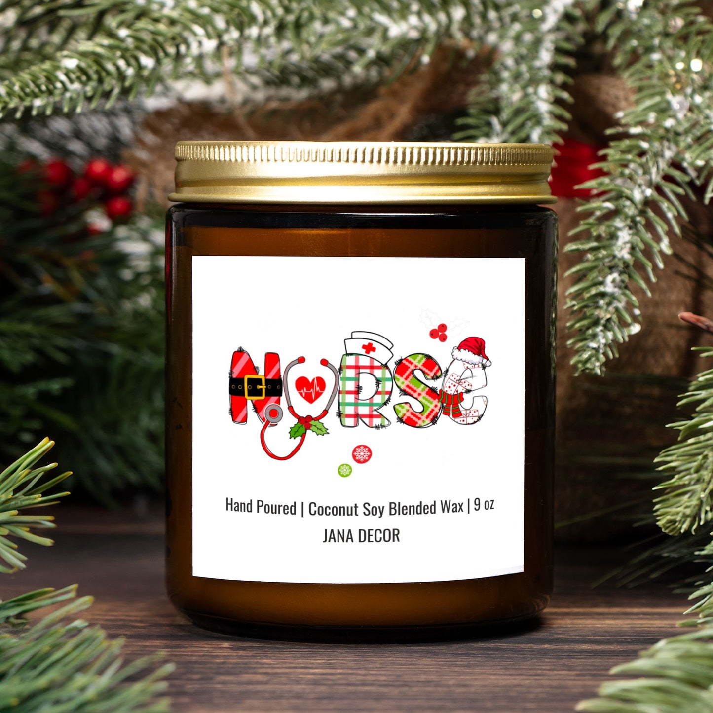 Nurse Christmas Candle - Amber Jar 9oz