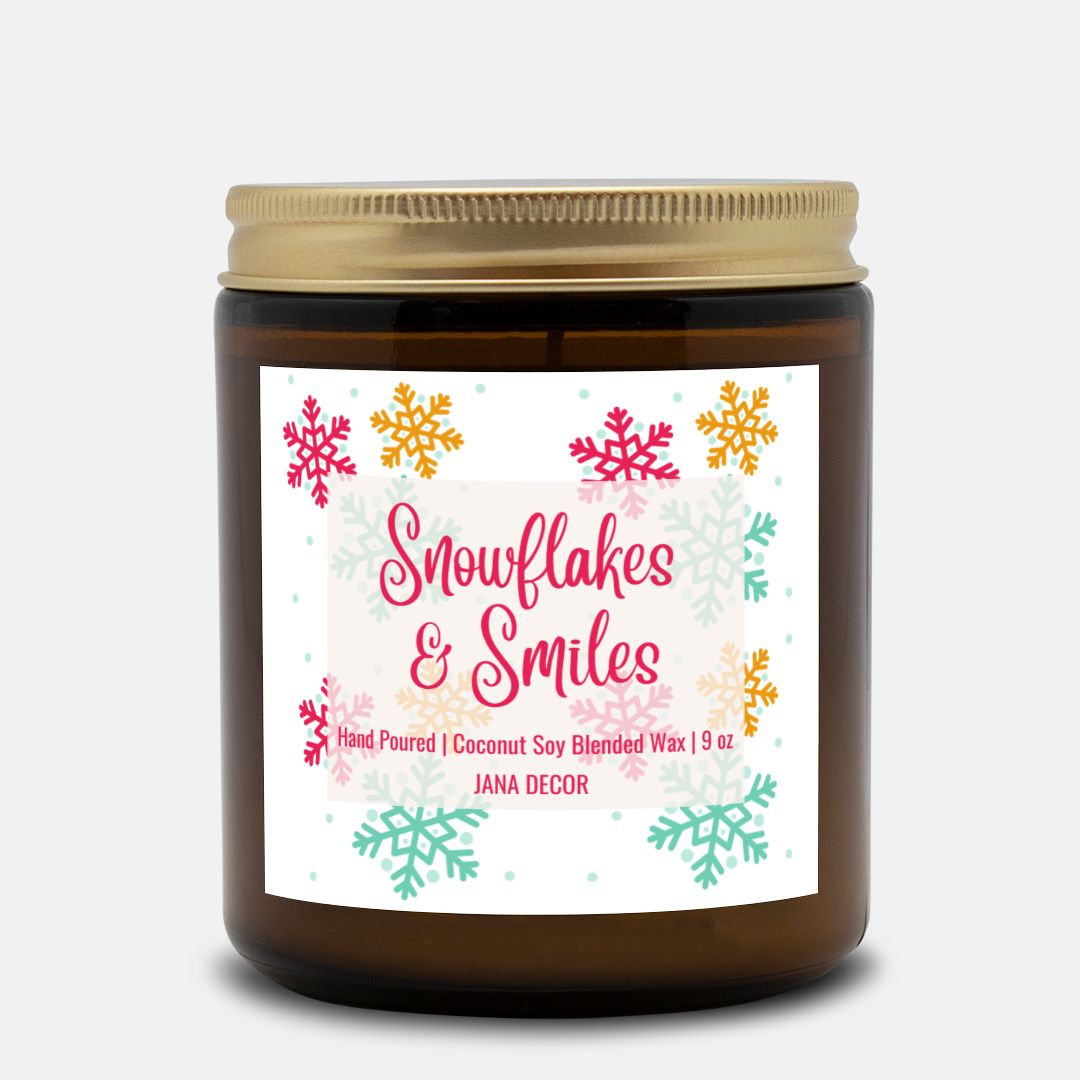 Snowflakes & Smiles Christmas Candle - Amber Jar 9oz