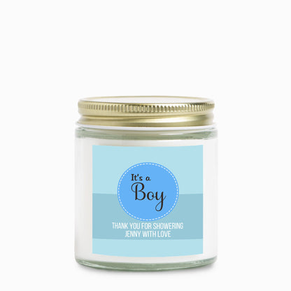 Personalized It's a Boy Baby Shower Candle Favors - Clear Glass Jar 4oz