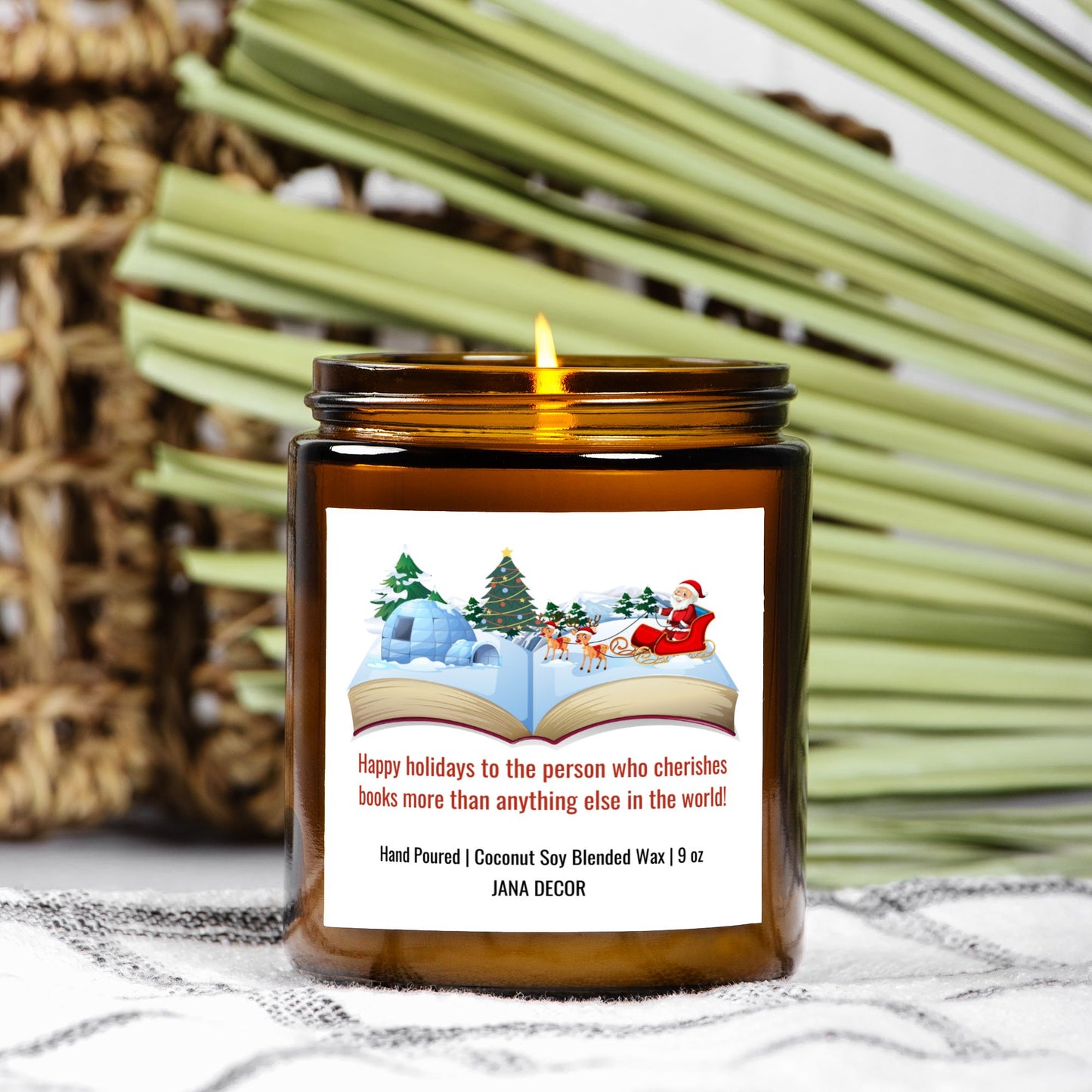 Happy Holidays Book Candle - Amber Jar 9oz