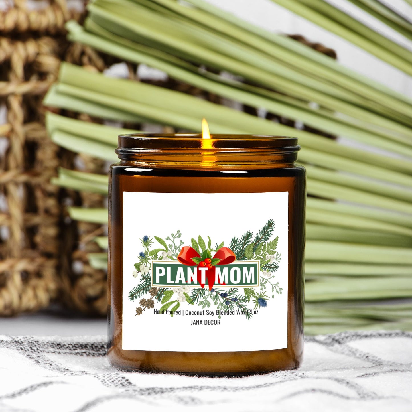 Plant Mom Christmas Candle - Amber Jar 9oz