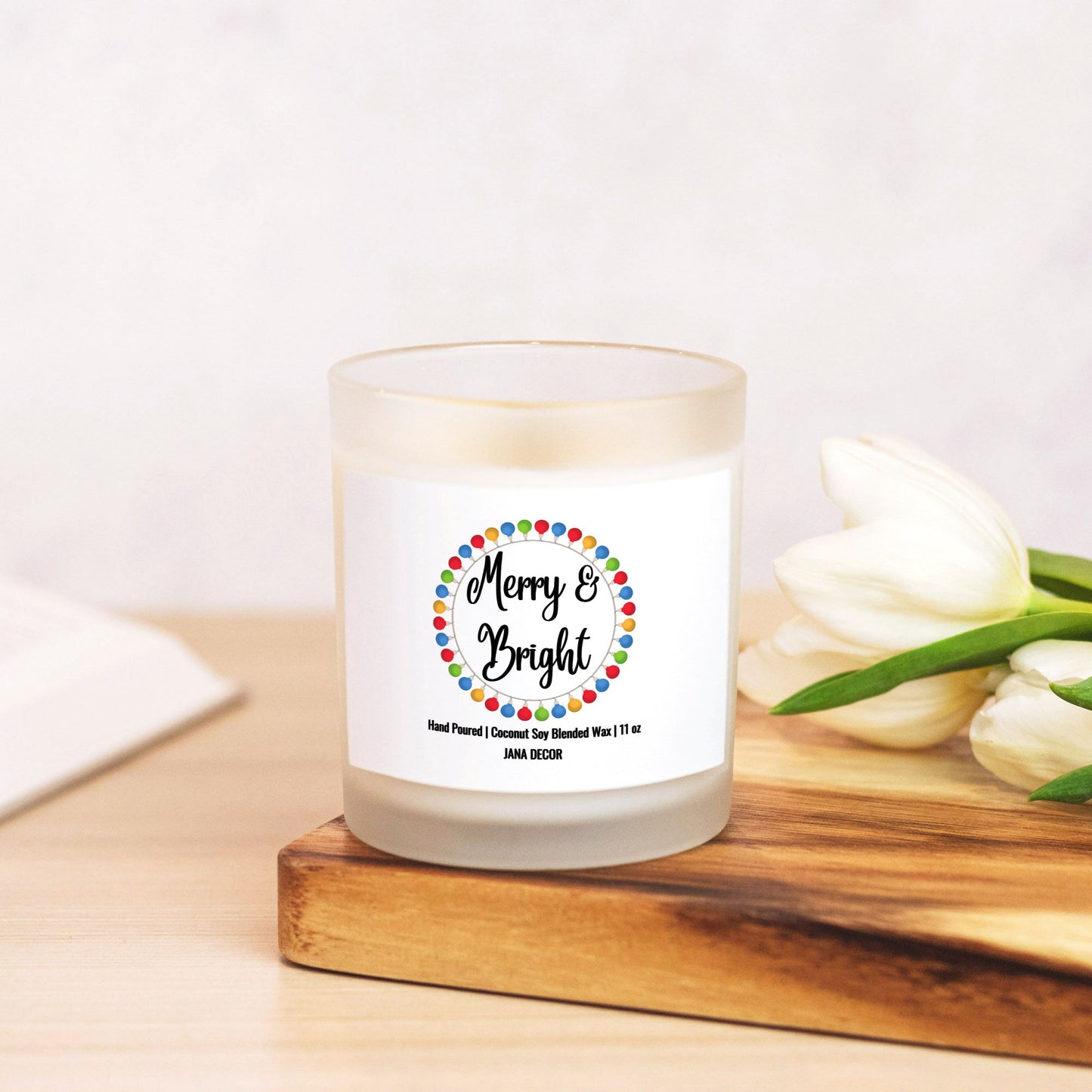 Merry & Bright - Frosted Glass Christmas Candle (Hand Poured 11 oz)