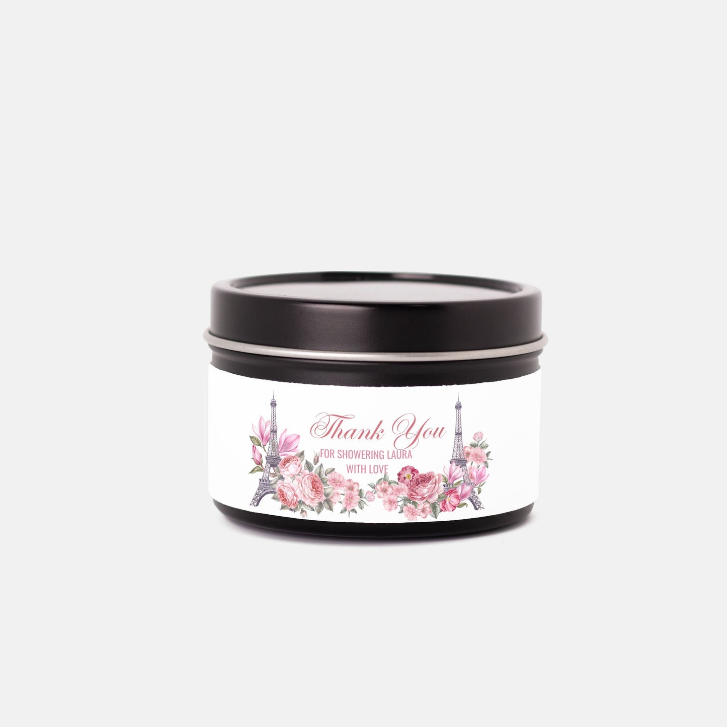 Personalized Eiffel Tower French Themed Bridal Shower Candle Favor - Tin 4oz