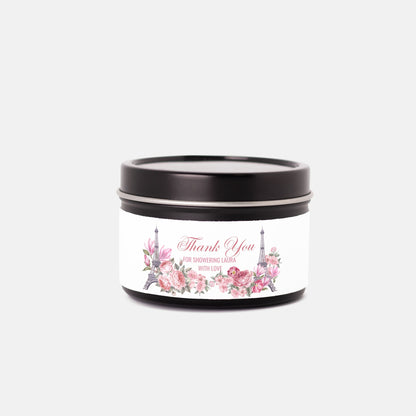 Personalized Eiffel Tower French Themed Bridal Shower Candle Favor - Tin 4oz