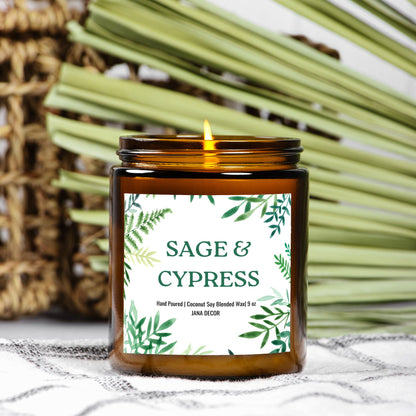 Sage & Cypress Candle - Amber Jar 9oz