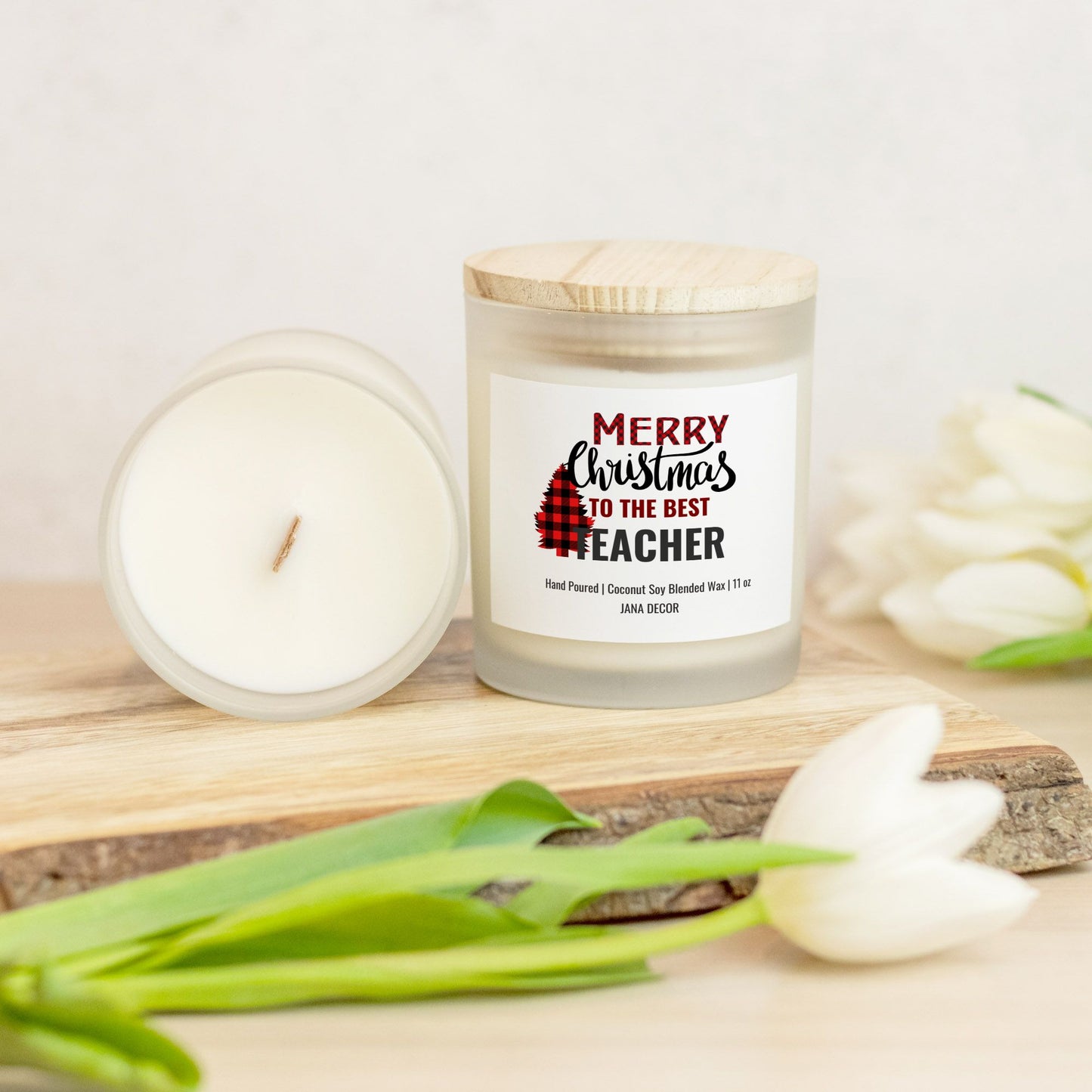 Merry Christmas to the Best Teacher Candle Frosted Glass (Hand Poured 11 oz)