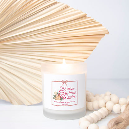 Warm Christmas Wishes  Christmas Candle - Frosted Glass (Hand Poured 11 oz)