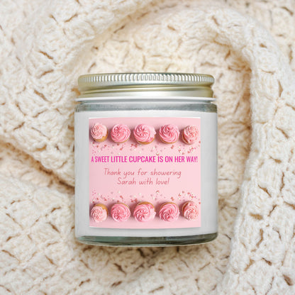 Personalized Little Cupcake On The Way - Baby Shower Candle Favors - Clear Glass Jar 4oz