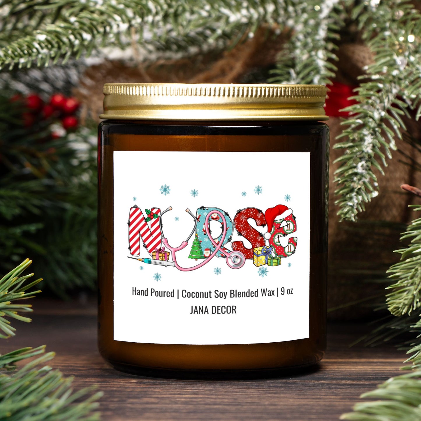 Nurse Christmas Candle - Amber Jar 9oz