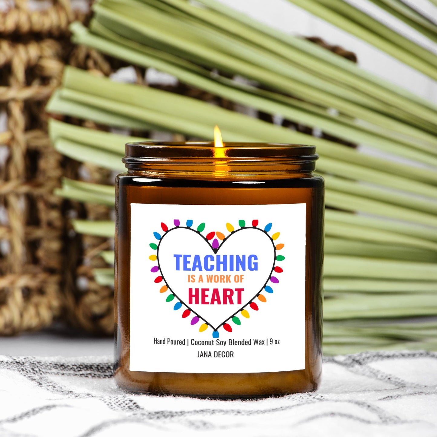 Teaching is a Work of Heart Christmas Candle - Amber Jar 9oz