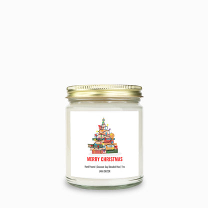 Merry Christmas - Book Christmas Tree Candle - Clear Jar 9oz