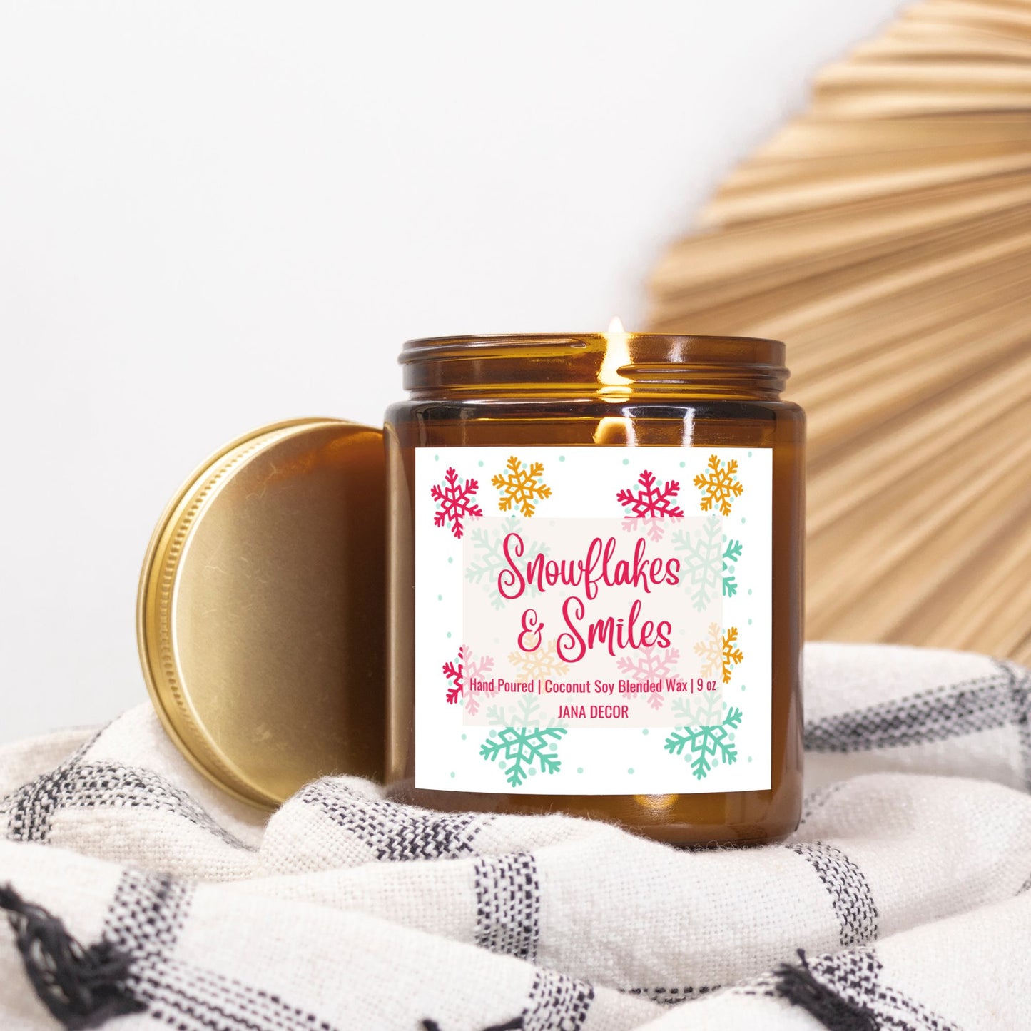 Snowflakes & Smiles Christmas Candle - Amber Jar 9oz