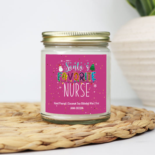 Santa's Favorite Nurse Candle - Clear Jar 9oz