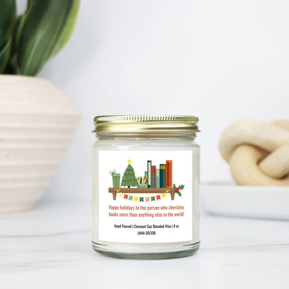 Happy Holidays to a Book Lover - Candle Clear Jar 9oz