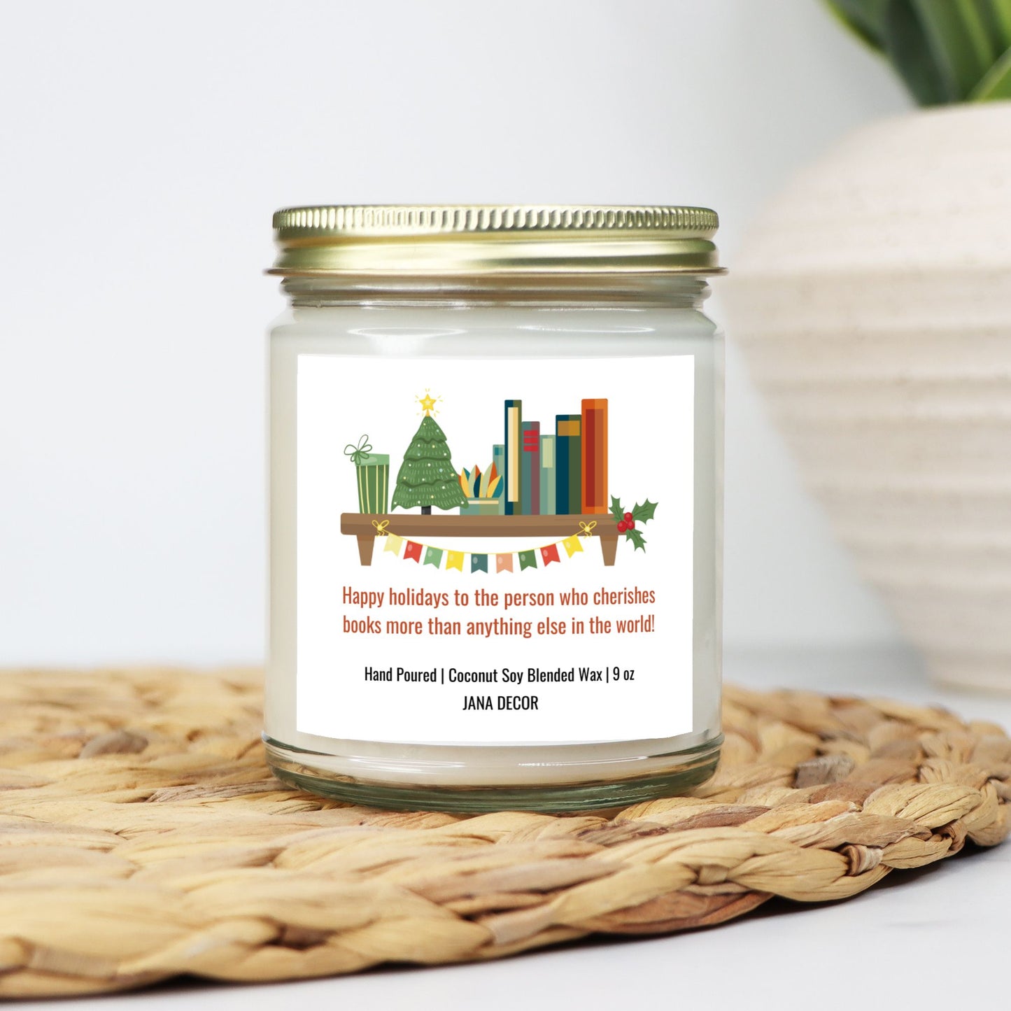 Happy Holidays to a Book Lover - Candle Clear Jar 9oz