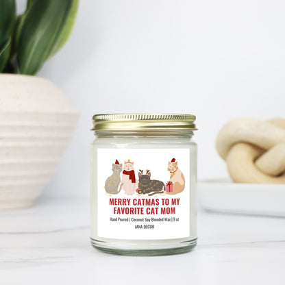 Merry Catmas to my Favorite Cat Mom Candle - Clear Jar 9oz