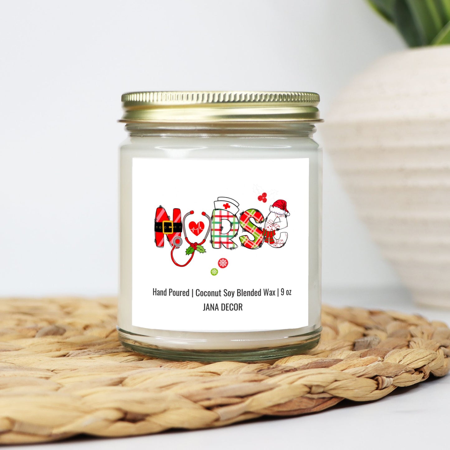 Nurse Christmas Candle - Clear Jar 9oz