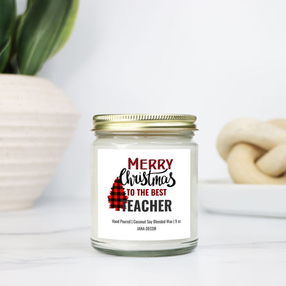 Merry Christmas to the Best Teacher Candle - Clear Jar 9oz