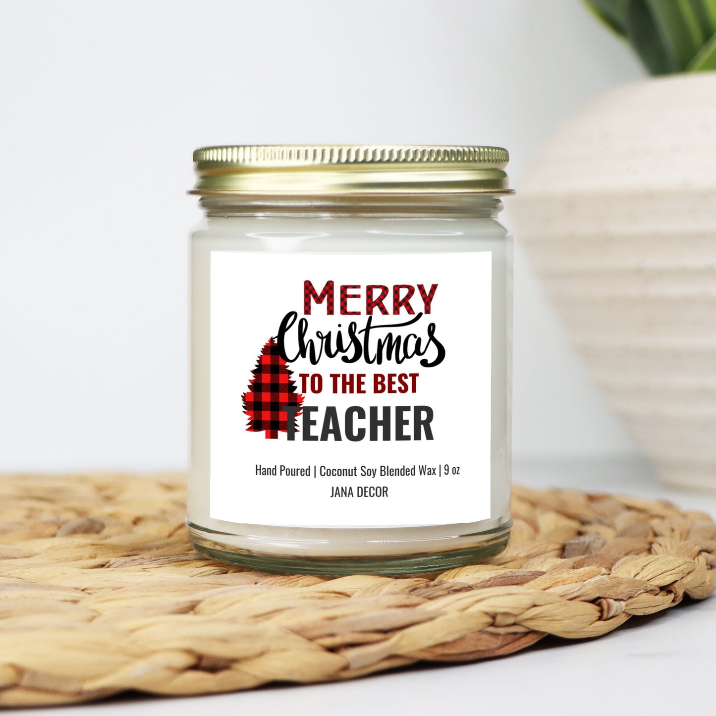 Merry Christmas to the Best Teacher Candle - Clear Jar 9oz