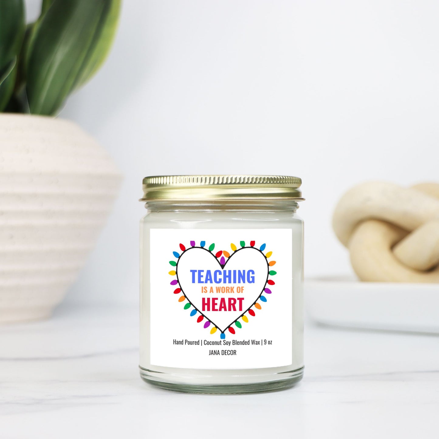 Teaching is a Work of Heart Christmas Candle - Clear Jar 9oz