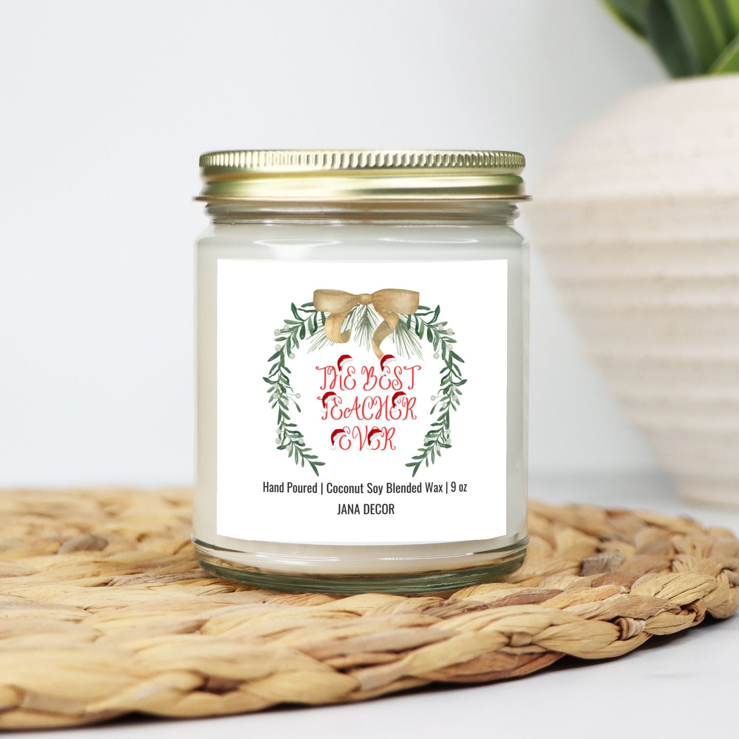 The Best Teacher Ever Christmas Candle - Clear Jar 9oz