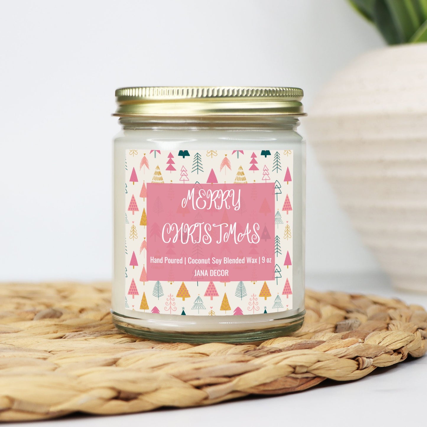 Merry Christmas Card Candle - Clear Jar 9oz