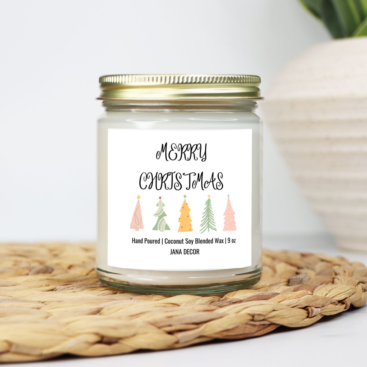 Merry Christmas Card Candle - Clear Jar 9oz