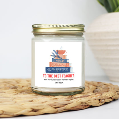 Merry Christmas to the Best Teacher Candle - Clear Jar 9oz