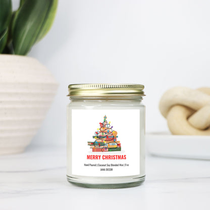 Merry Christmas - Book Christmas Tree Candle - Clear Jar 9oz