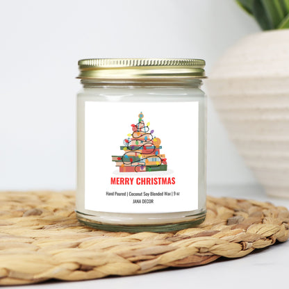 Merry Christmas - Book Christmas Tree Candle - Clear Jar 9oz