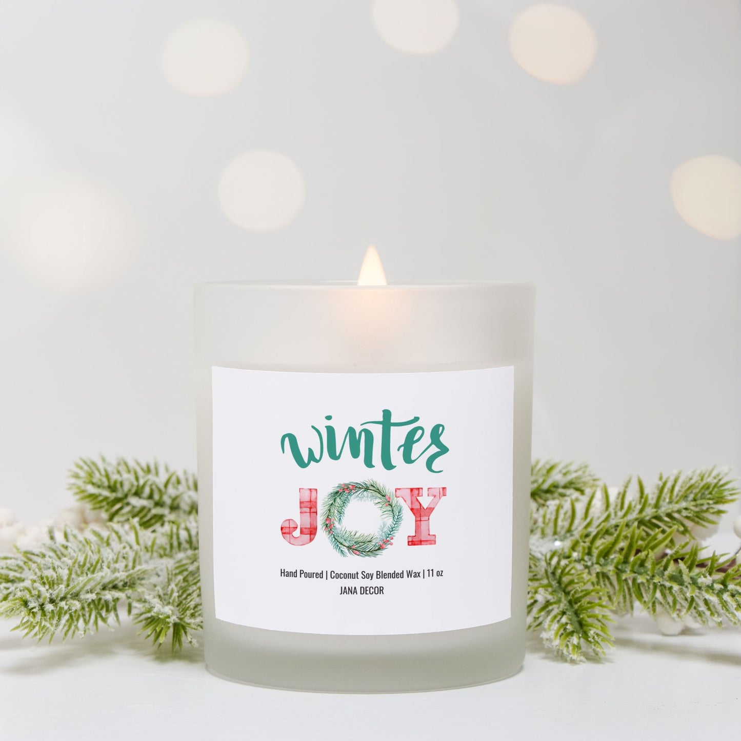 Winter Joy Christmas Candle - Frosted Glass (Hand Poured 11 oz)