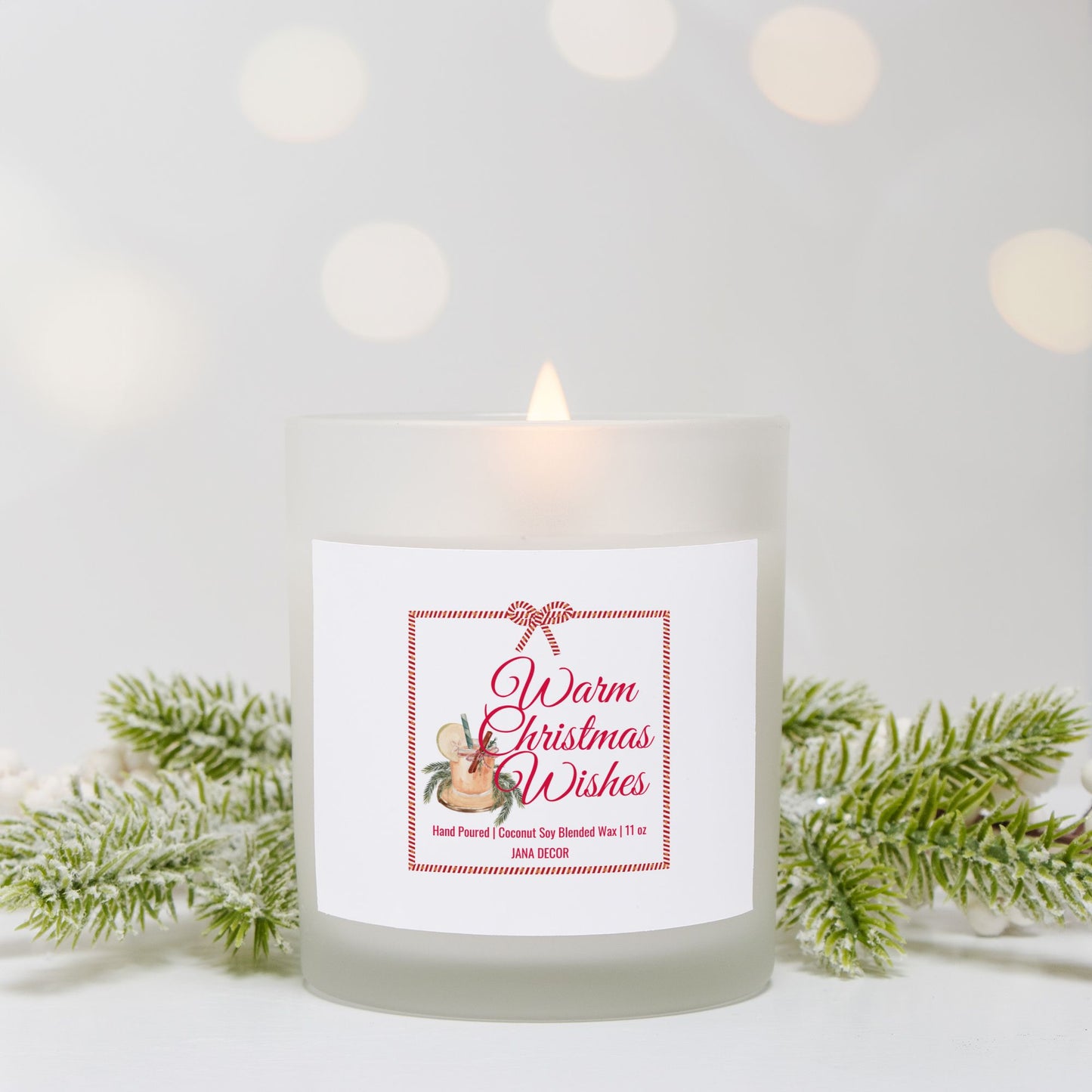 Warm Christmas Wishes  Christmas Candle - Frosted Glass (Hand Poured 11 oz)