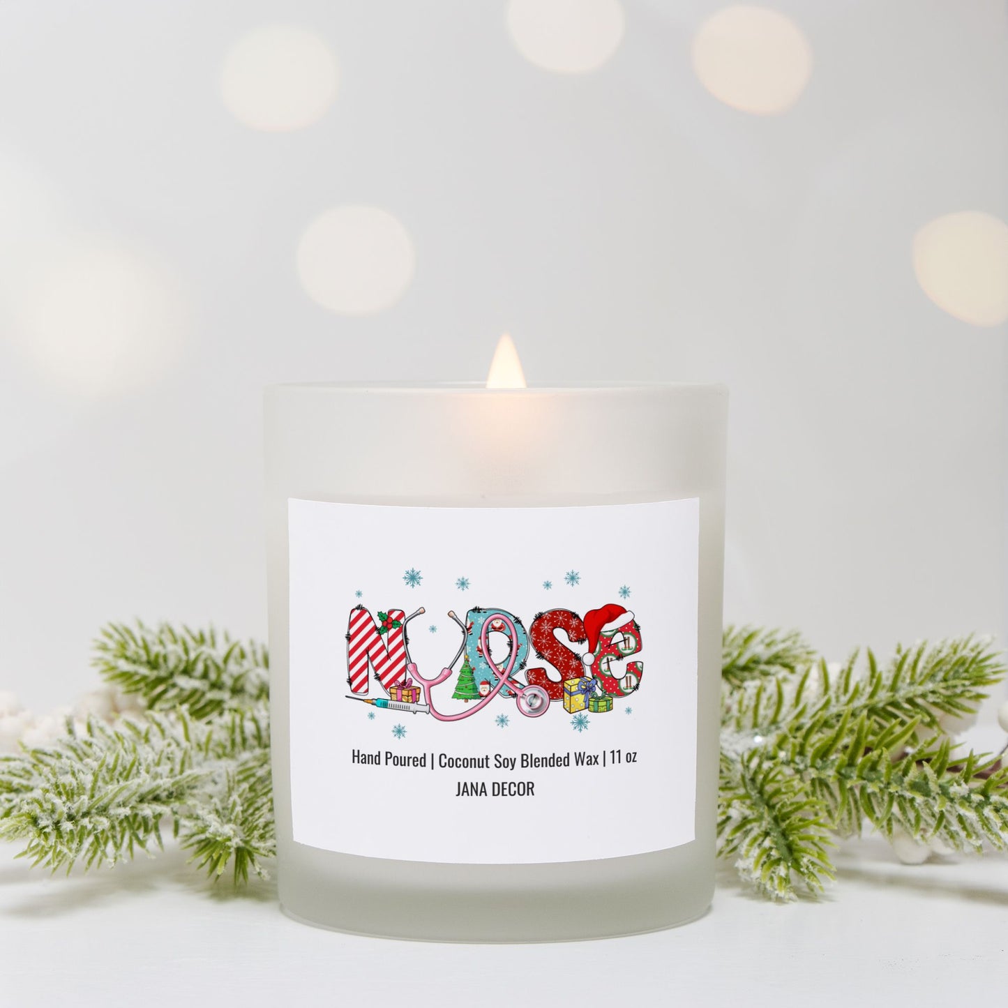 Nurse Christmas Candle - Frosted Glass (Hand Poured 11 oz)