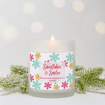 Snowflakes & Smiles - Frosted Glass Christmas Candle (Hand Poured 11 oz)