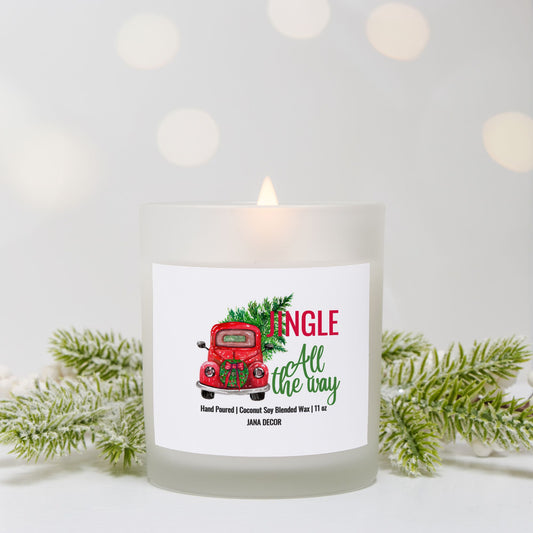 Jingle all the Way - Frosted Glass Christmas Candle (Hand Poured 11 oz)