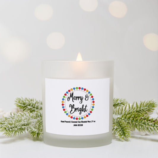 Merry & Bright - Frosted Glass Christmas Candle (Hand Poured 11 oz)