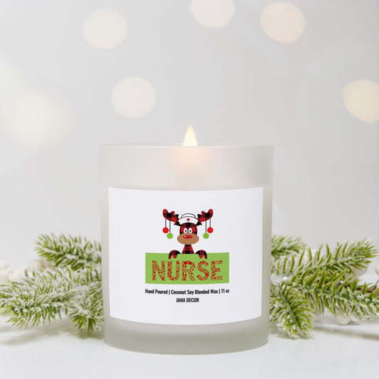 Nurse - Frosted Glass Christmas Candle (Hand Poured 11 oz)