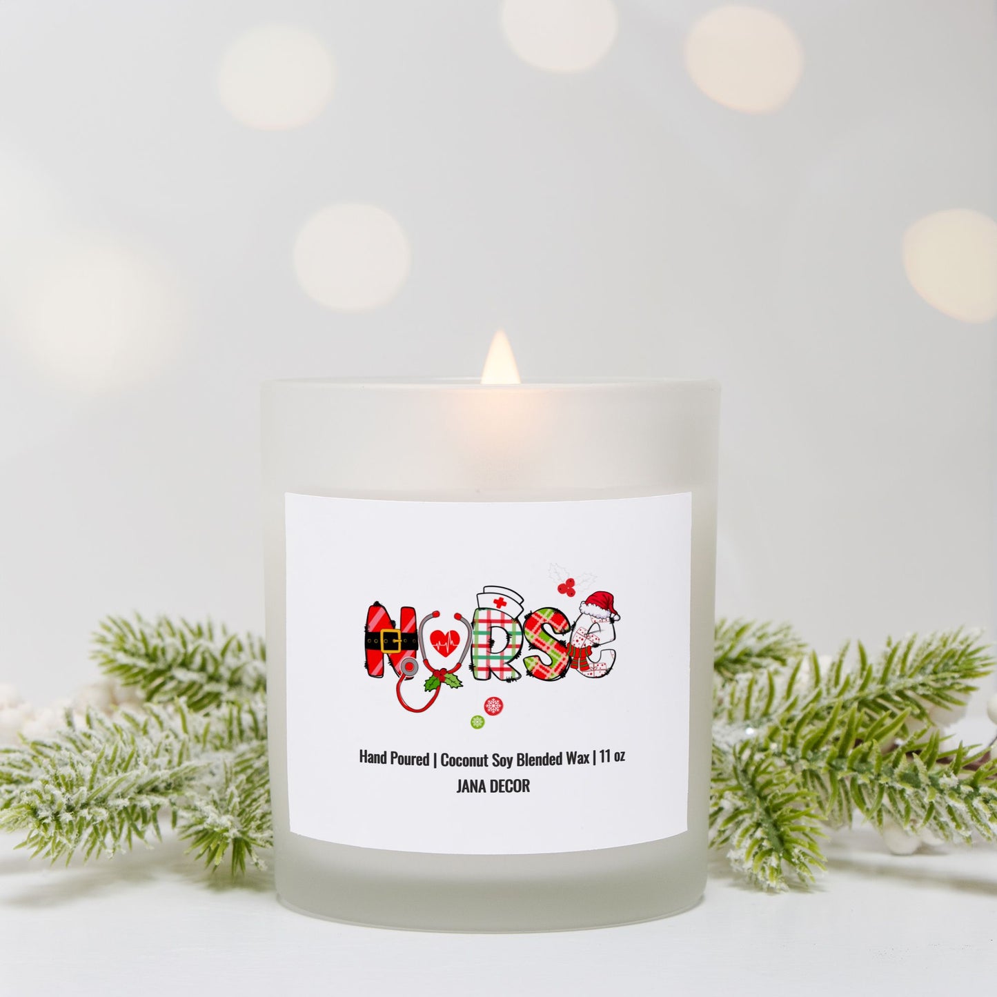 Nurse Christmas Candle - Frosted Glass Jar (Hand Poured 11 oz)