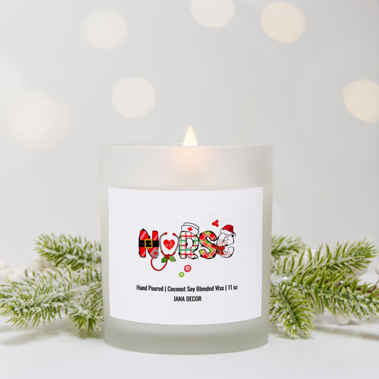 Nurse Christmas Candle - Frosted Glass Jar (Hand Poured 11 oz)