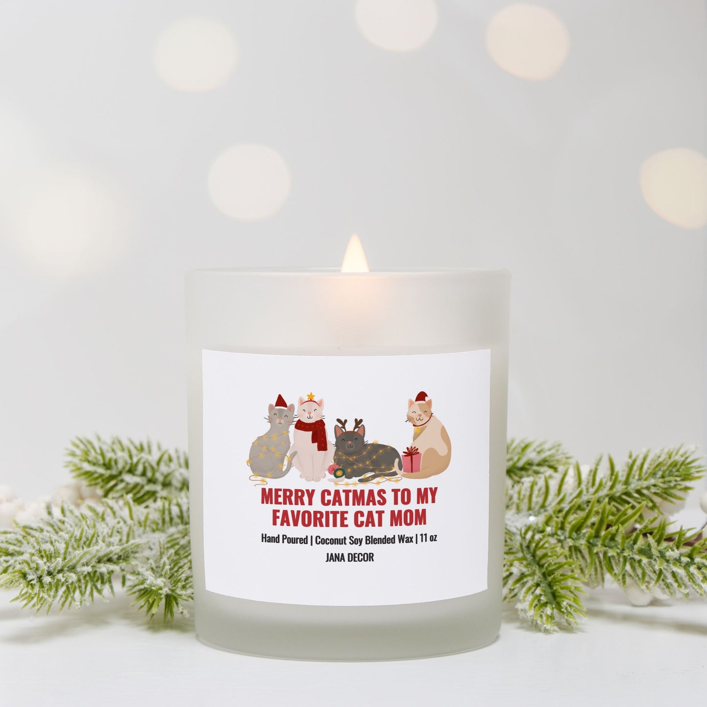 Merry Catmas to my Favorite Cat Mom - Frosted Glass Candle (Hand Poured 11 oz)